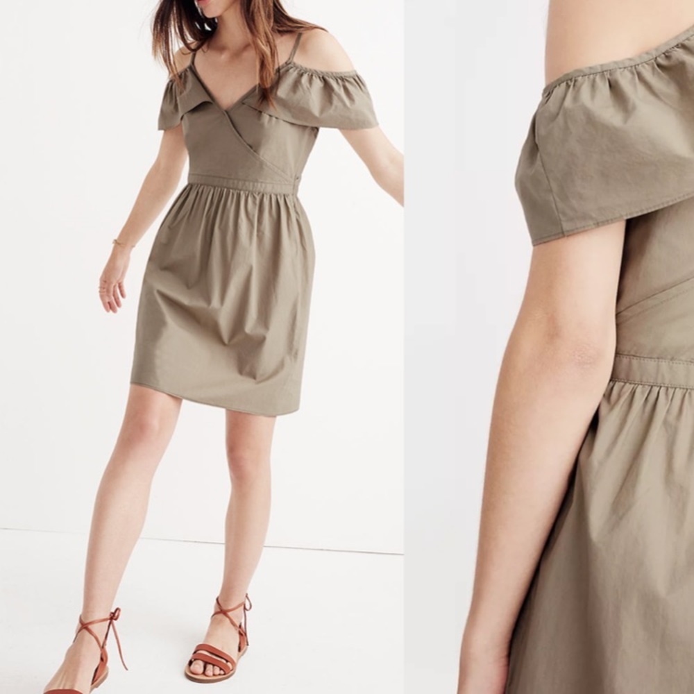 Madewell Khaki Cold-Shoulder Ruffle Dress - Size 4